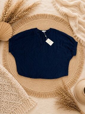 Entro Navy Oversized Blouse | NWT | Dolman Sleeve Boho Top | Boutique